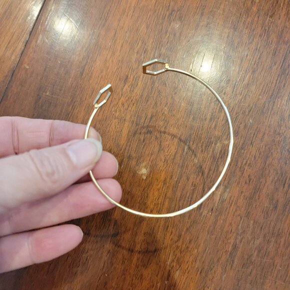 Open Cuff Gold Tone Metal Bracelet w Hexagonal Bookend - Picture 4 of 7